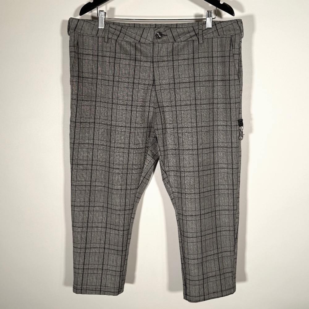 Kollar - Cropped Plaid Trousers Grey Black White Check - Size Large